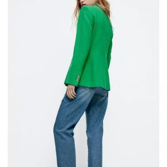 NWT ZARA BALMAIN STYLE TEXTURED BLAZER GOLD BUTTONS M GREEN - Picture 3 of 7